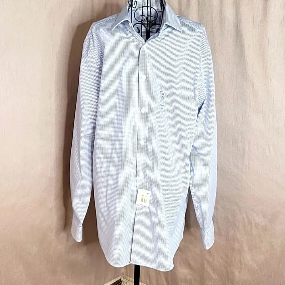 MICHAEL KORS Blue and White Plaid Dress Shirt‎ 16  32/33 Large